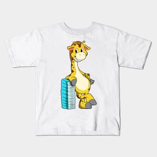 Giraffe with Stack of Books Kids T-Shirt